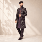 Men's Plum Mughal Wildlife Indo-Western Sherwani Set - view 2