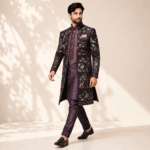 Men's Plum Mughal Wildlife Indo-Western Sherwani Set - view 4