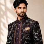 Men's Plum Mughal Wildlife Indo-Western Sherwani Set - view 6