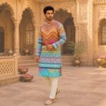 Men's White Pichwai Buti Printed Cotton Kurta - view 2