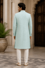 Royal Blue Embroidered Sherwani - view 3