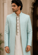 Royal Blue Embroidered Sherwani - view 4