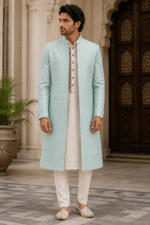 Royal Blue Embroidered Sherwani - Patwa & Company