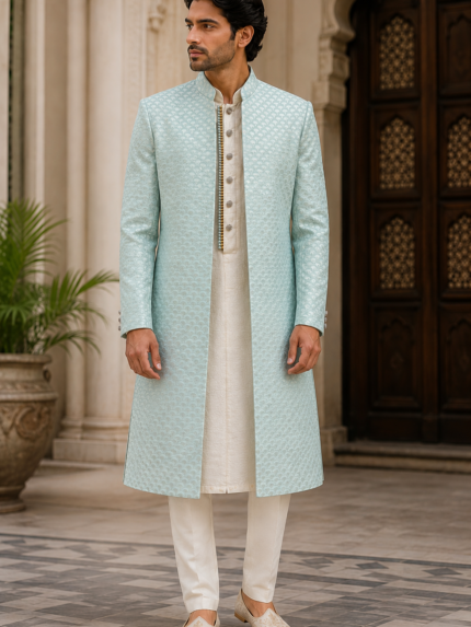 Royal Blue Embroidered Sherwani - Patwa & Company