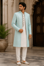 Royal Blue Embroidered Sherwani - view 2