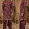 Wine Resham Jaal Embroidered Kurta Dhoti Set - Patwa & Company