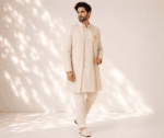 Men's Cream Chikankari Embroidered Indo-Western Sherwani Set - view 2