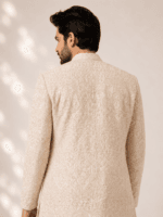 Men's Cream Chikankari Embroidered Indo-Western Sherwani Set - view 3
