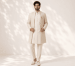 Men's Cream Chikankari Embroidered Indo-Western Sherwani Set - Patwa & Company