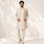 Men's Cream Chikankari Embroidered Indo-Western Sherwani Set