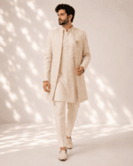 Men's Cream Chikankari Embroidered Indo-Western Sherwani Set - view 5