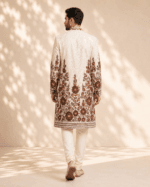 Men's Cream Resham Floral Embroidered Indo-Western Sherwani Set - view 3