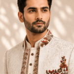 Men's Cream Resham Floral Embroidered Indo-Western Sherwani Set - view 6