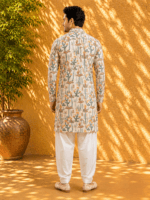Men's Cream Desert Folk Art Printed Pathani Suit - view 3