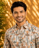 Men's Cream Desert Folk Art Printed Pathani Suit - view 5