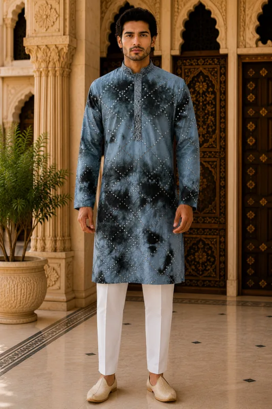 Shibori Sequin Mirror Work Kurta Pyjama Set - Patwa & Company