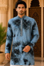 Shibori Sequin Mirror Work Kurta Pyjama Set - view 5