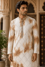 Shibori Sequin Mirror Work Kurta Pyjama Set - view 11