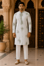 Shibori Sequin Mirror Work Kurta Pyjama Set - view 12