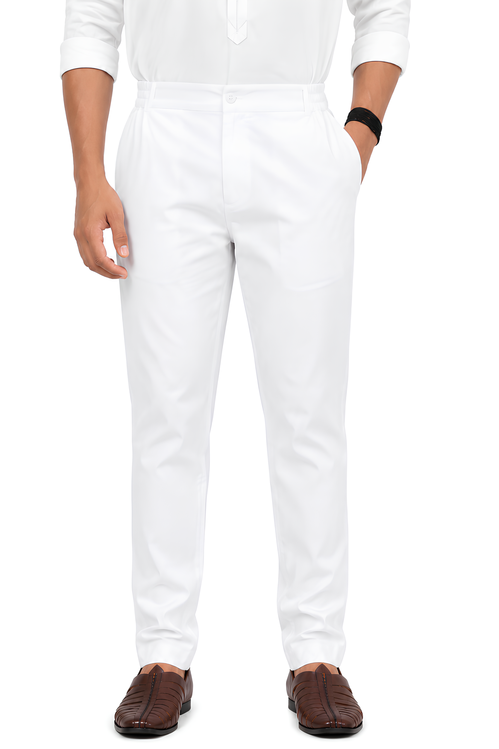 Pant_pyjama_front Men’s Cotton Pant Style Pyjama — Half Elastic, Button & Zip with Pockets - Image 1