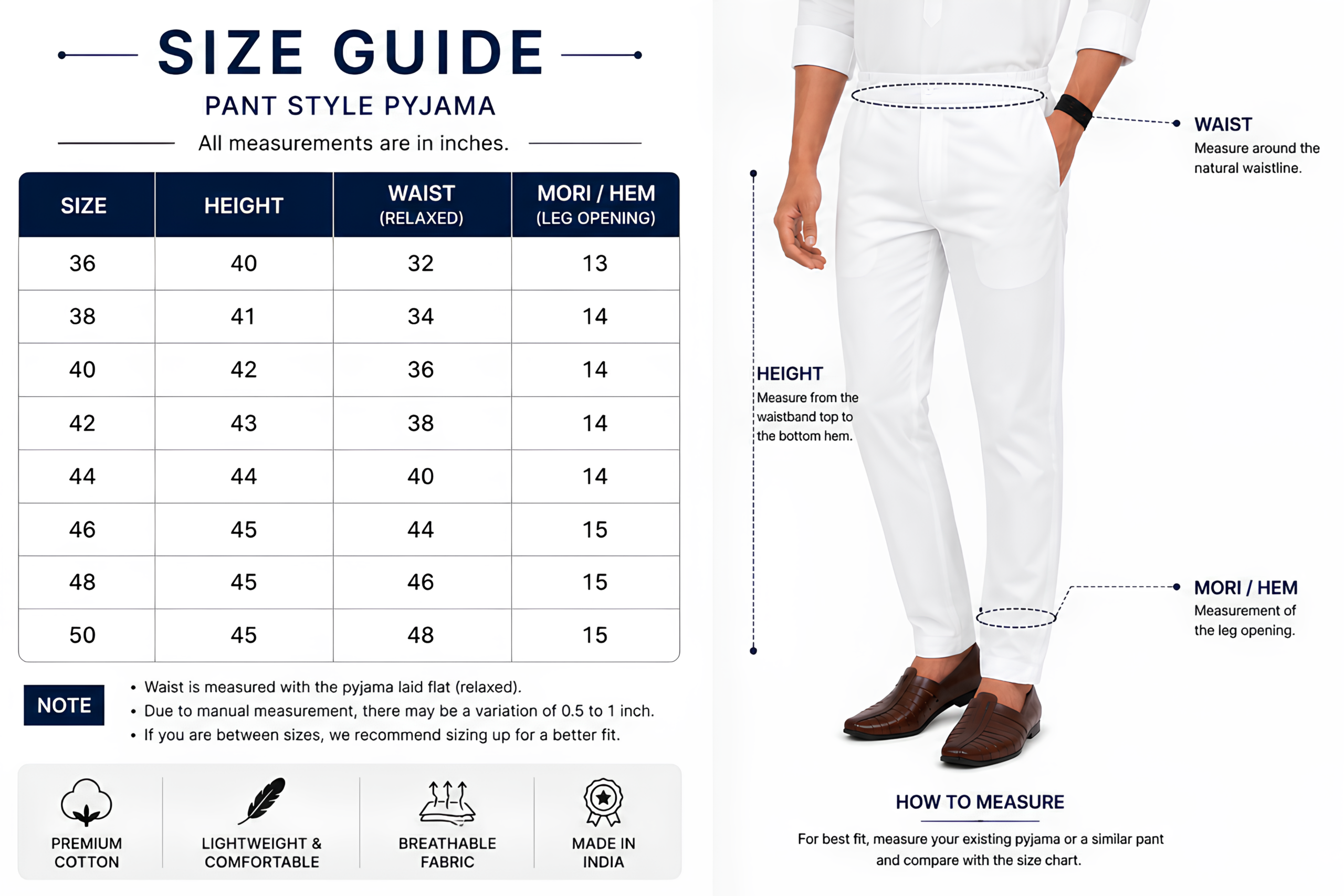 Pant Pyjama Size Guide