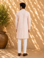 Men's Peach Chikankari Embroidered Kurta Pyjama Set - view 3
