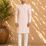 Men's Peach Chikankari Embroidered Kurta Pyjama Set