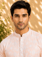 Men's Peach Chikankari Embroidered Kurta Pyjama Set - view 5