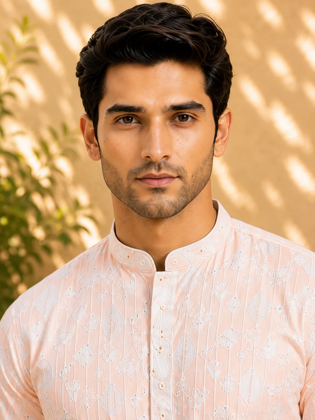 Men's Peach Chikankari Embroidered Kurta Pyjama Set - view 5