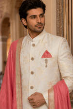 Gold Work Embroidered Sherwani - view 4