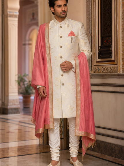 Gold Work Embroidered Sherwani - Patwa & Company