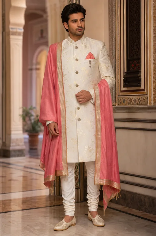 Gold Work Embroidered Sherwani - Patwa & Company