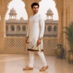 Men's White Botanical Floral Print Cotton Kurta - view 2