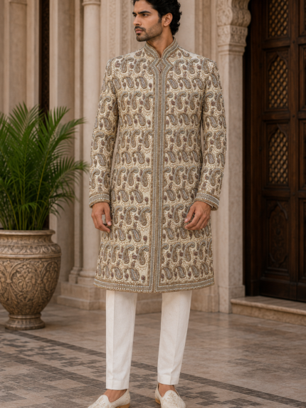 All-Over Work Embroidered Sherwani - Patwa & Company