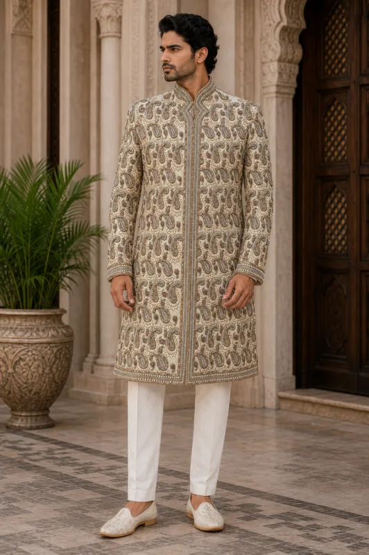 All-Over Work Embroidered Sherwani - Patwa & Company