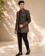Men's Black Floral Open Jodhpuri Bandhgala Suit - view 2