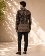 Men's Black Floral Open Jodhpuri Bandhgala Suit - view 3