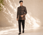Men's Black Floral Open Jodhpuri Bandhgala Suit - Patwa & Company