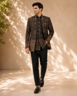 Men's Black Floral Open Jodhpuri Bandhgala Suit - view 4