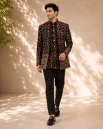Men's Black Floral Open Jodhpuri Bandhgala Suit - view 5