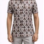 Men's Cream Damask Print Half Sleeve Shirt