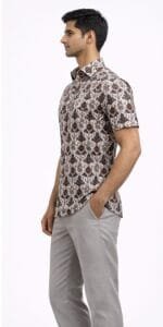Men's Cream Damask Print Half Sleeve Shirt - view 3