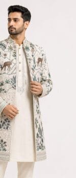 Men's Ivory Mughal Wildlife Indo-Western Sherwani Set - view 2