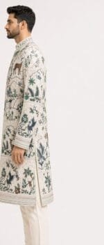 Men's Ivory Mughal Wildlife Indo-Western Sherwani Set - view 3