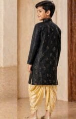 Boys Black Gold Buta Kurta Dhoti Set - view 3