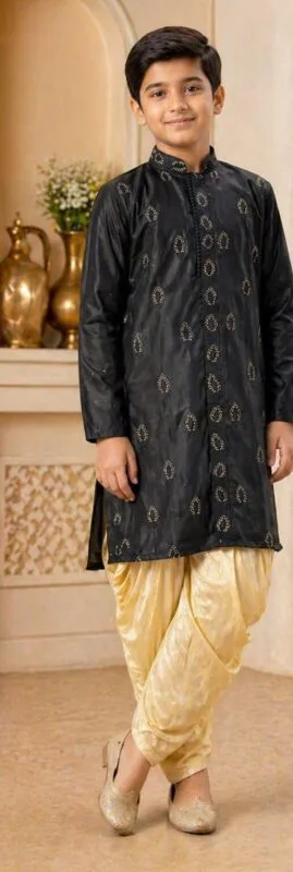Boys Black Gold Buta Kurta Dhoti Set - Patwa & Company