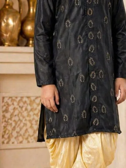 Boys Black Gold Buta Kurta Dhoti Set - Patwa & Company