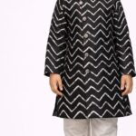 Boys Black Chevron Print Sherwani Churidar Set