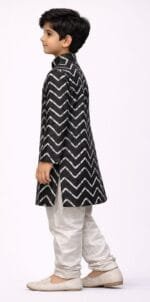 Boys Black Chevron Print Sherwani Churidar Set - view 3