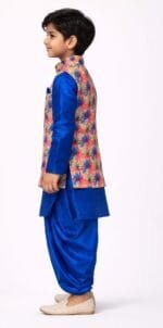 Boys Royal Blue Floral Jacket Dhoti Set - view 3